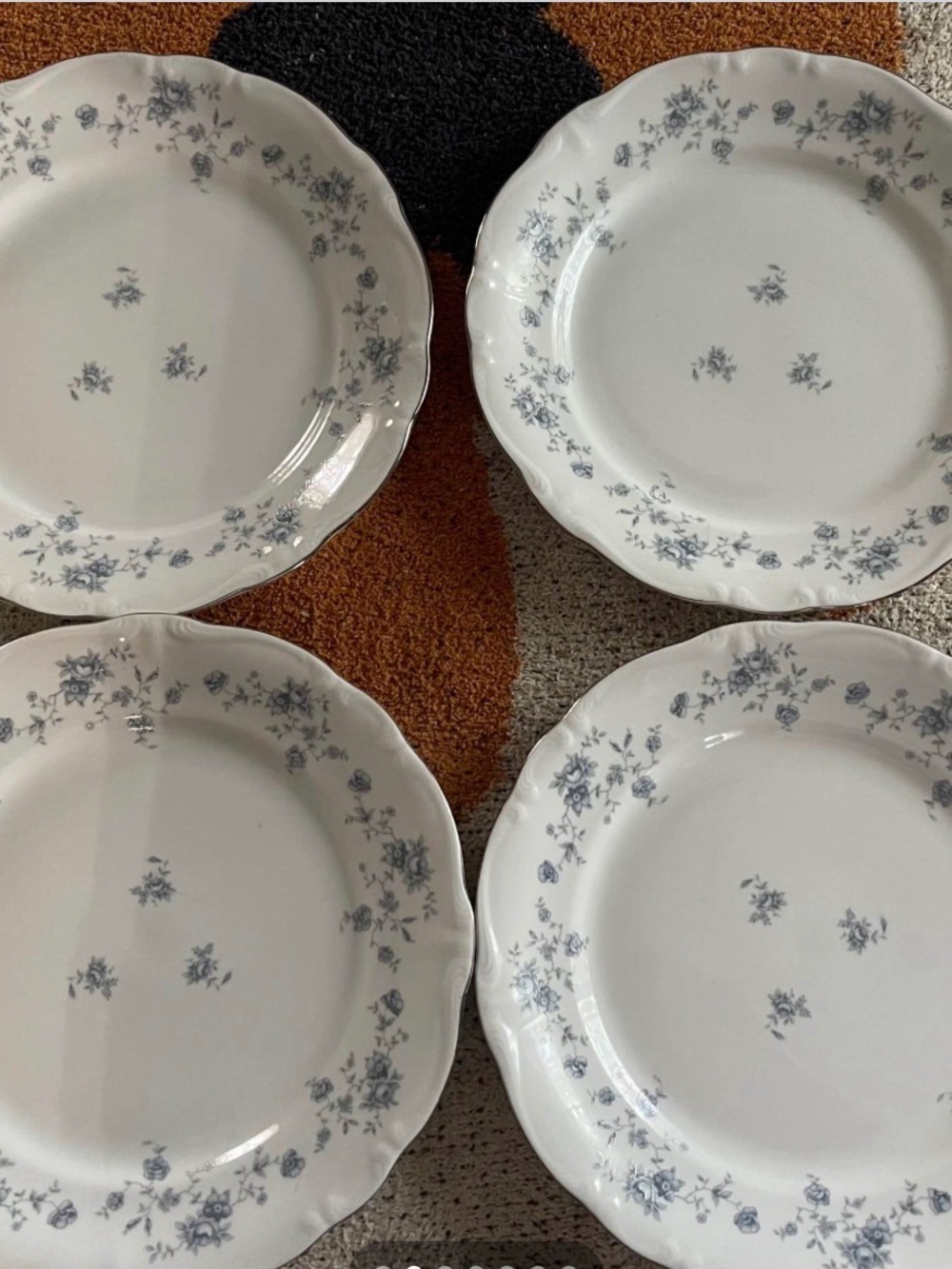 Haviland White Porcelain Dinner Plates with Blue Floral Border - Set of 4